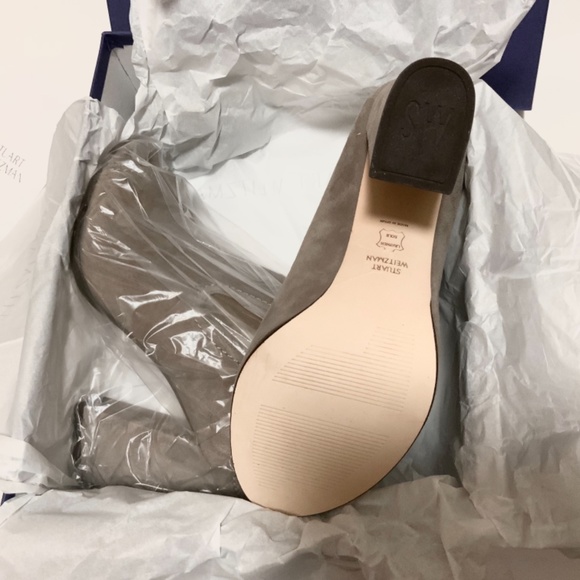 Stuart Weitzman Slideup Topo Gray Leather Suede Open-Toe Mule Heel Pump Sandal 9 - Picture 8 of 10